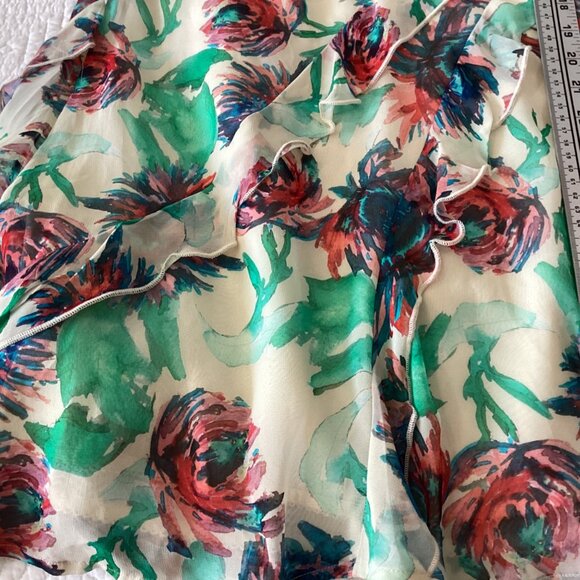 Anthropologie Floral V-Neck Ruffle Mini Dress Sz S Boho Summer Party Outfit Past - Picture 14 of 15